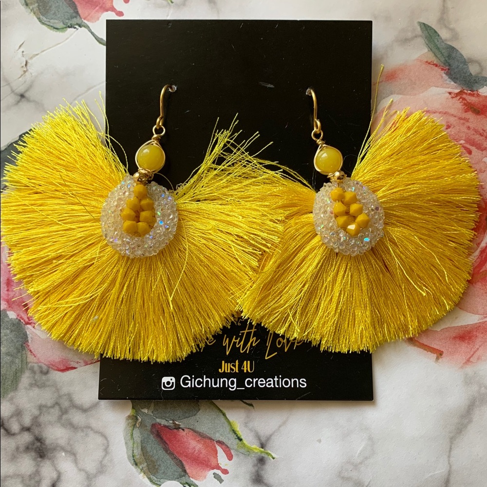 Yellow tassel earrings